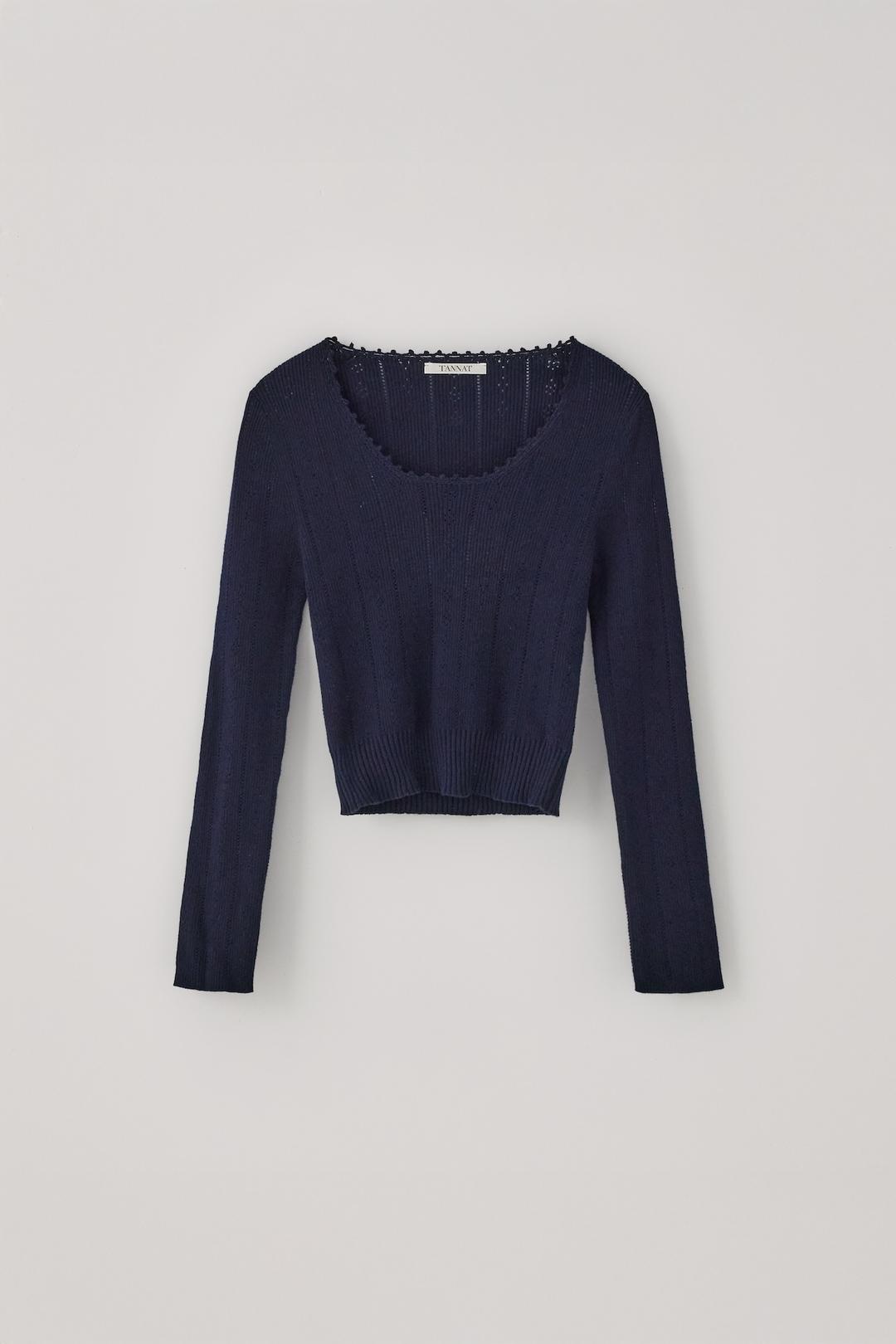 1st re-stock) T/T Wave scallop knit top (navy)