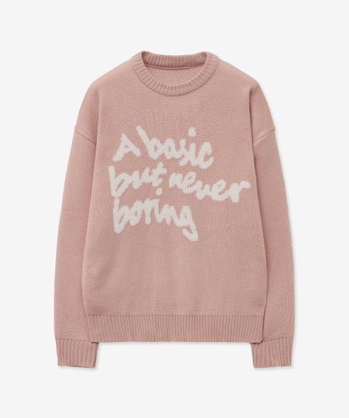 슬로건 라운드 니트 스웨터_핑크