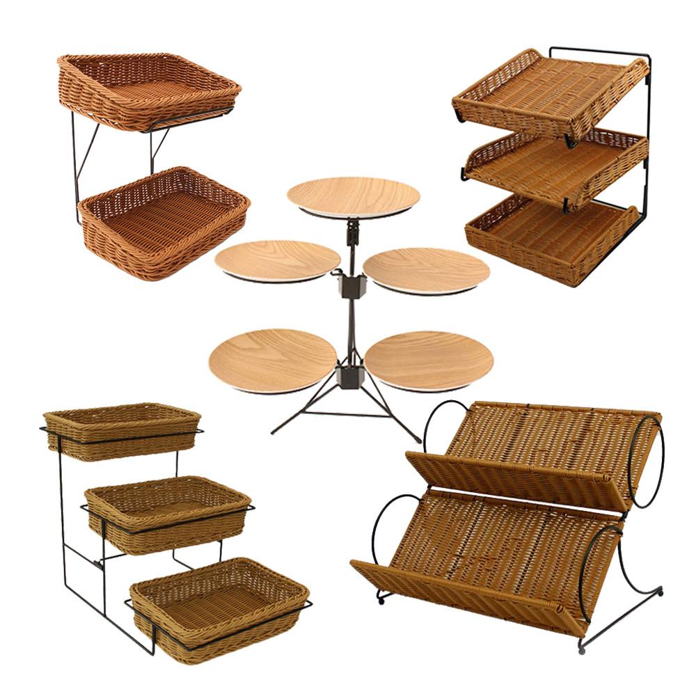 빵 베이커리 3단 바스켓세트(소)(대) 과자 라탄 진열대 미니 선반 와이어 바구니 모음전