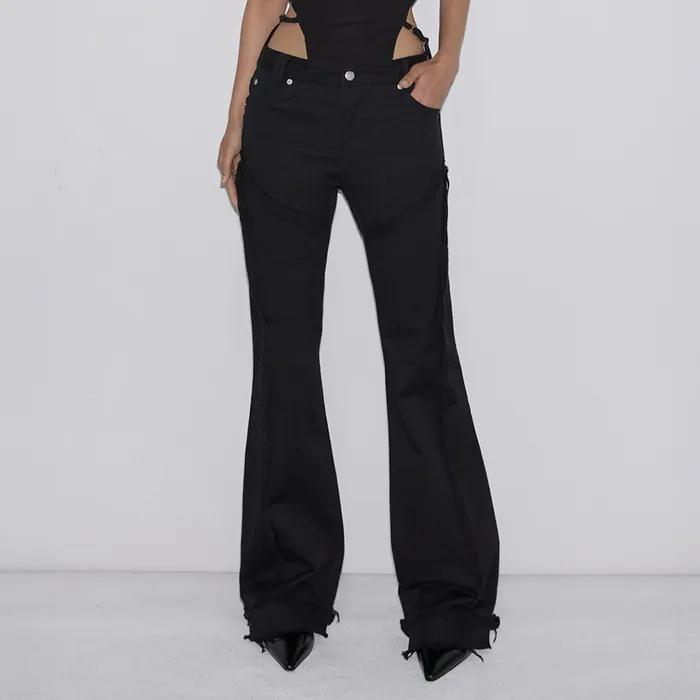 Bowed Raw Cut Bootcut Pants (black)
