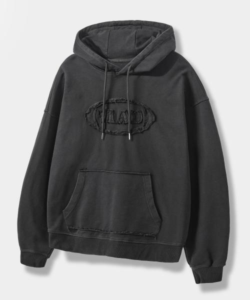 VLAD 컷오프 아플리케 후드 티셔츠_블랙