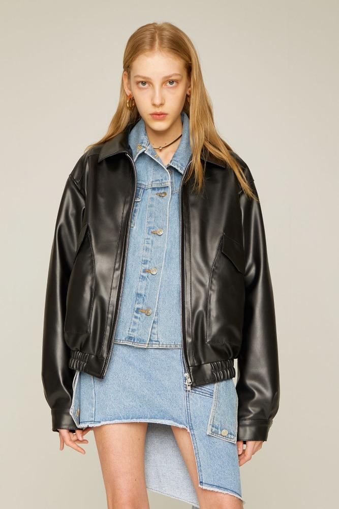 [예약 배송] FAUX LEATHER VOLUME JACKET [BLACK]