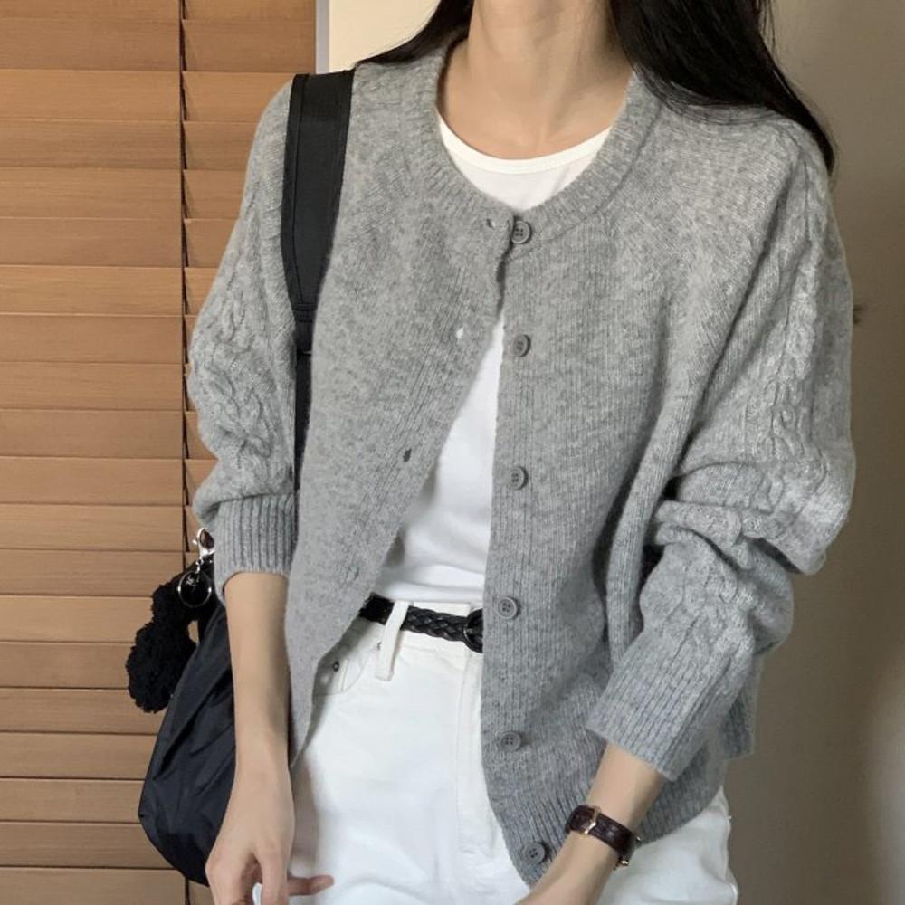 [당일출고] 디스이즈 윈터 울가디건 꽈배기 케이블 니트 가디건 (그레이)