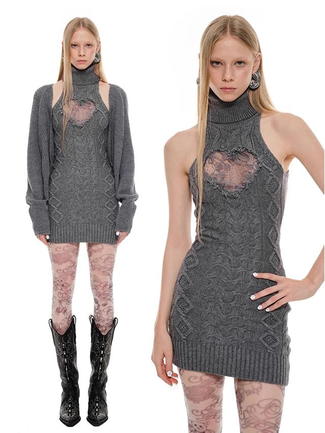 1JINN STUDIO 펀칭 케이블 홀터넥 드레스 (3컬러)