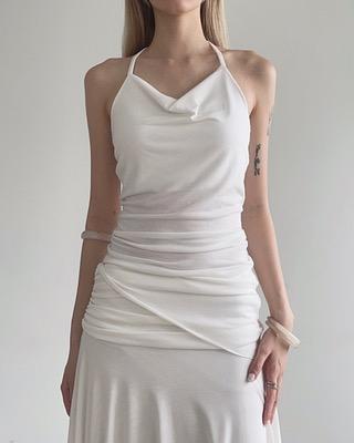 drape halter long tee (3color)