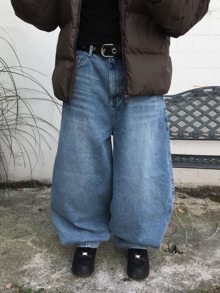 워시드 항아리 벌룬 데님팬츠2C