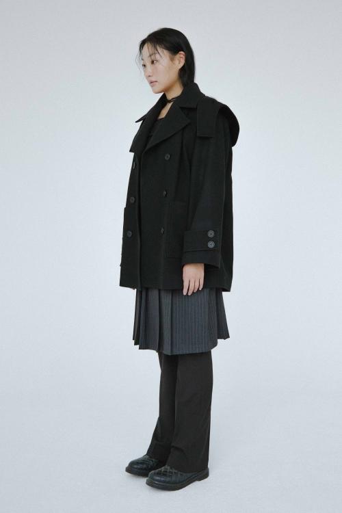 HOODED DOUBLE WOOL COAT BLACK (12% open sale)