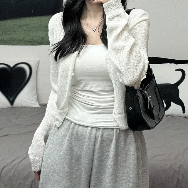 [가을가디건/살안타템!] Mimi see-through crop knit cardigan 미미 시스루 크롭 니트가디건