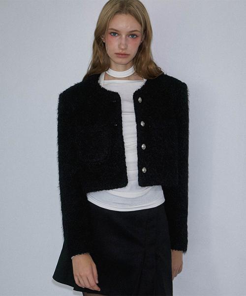 Angora Pocket Fur Jacket [Black]
