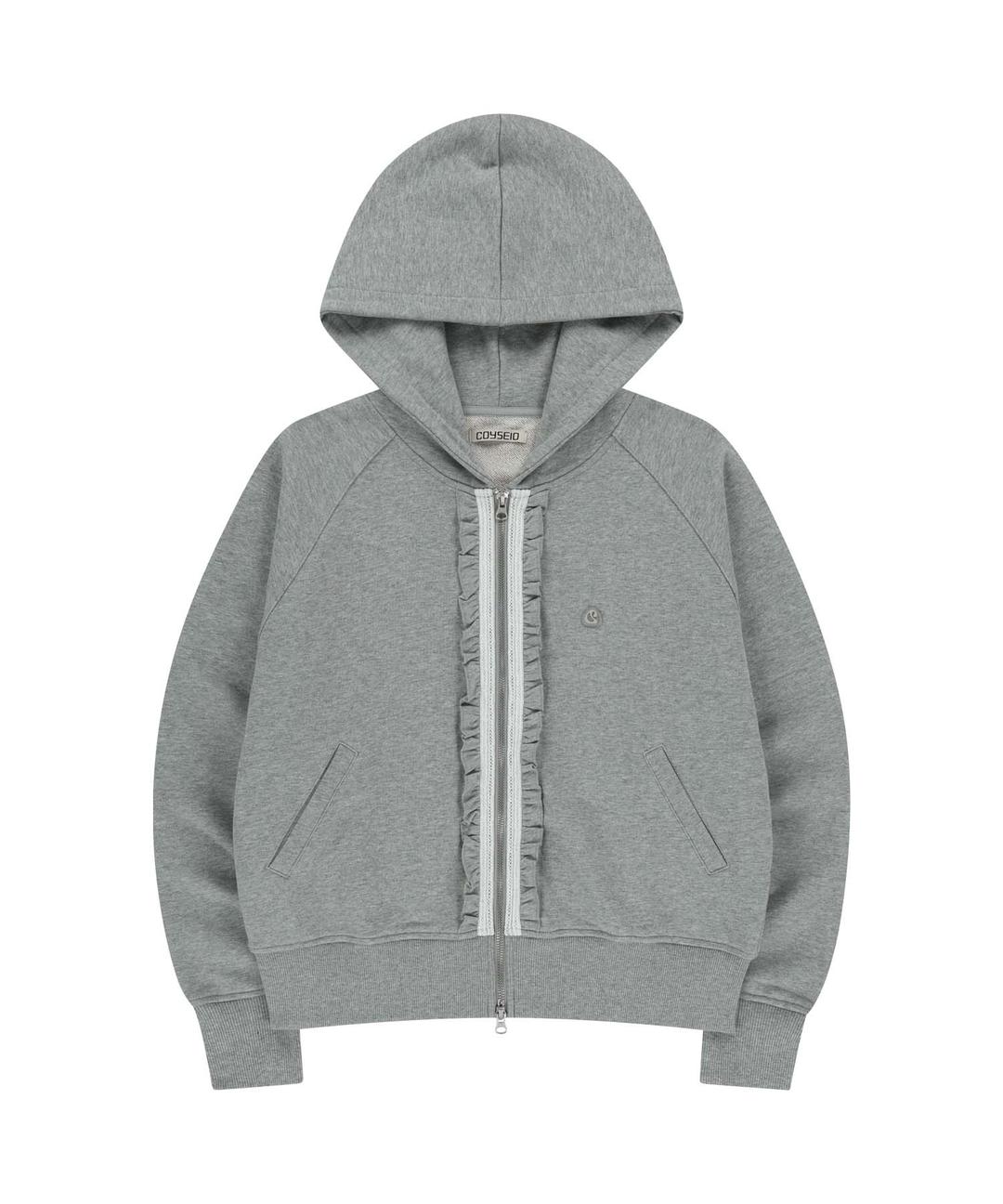 RUFFLE LACE HOOD ZIP-UP MELANGE GREY