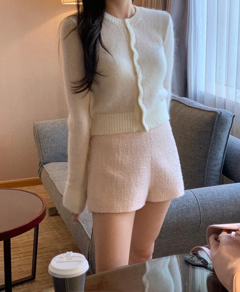 M / miel 미엘 베리 트위드 팬츠 울 부클 쇼츠 핑크 반바지