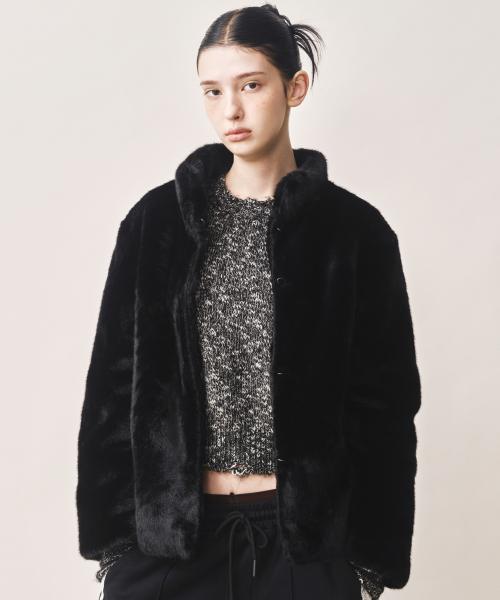 HIGH NECK SOFT FUR JACKET_BLACK