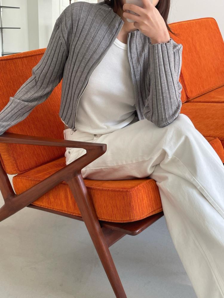 에크미 풀오버 집업 니트 (3col) - 크롭 골지 여리여리 가디건 캐주얼 봄