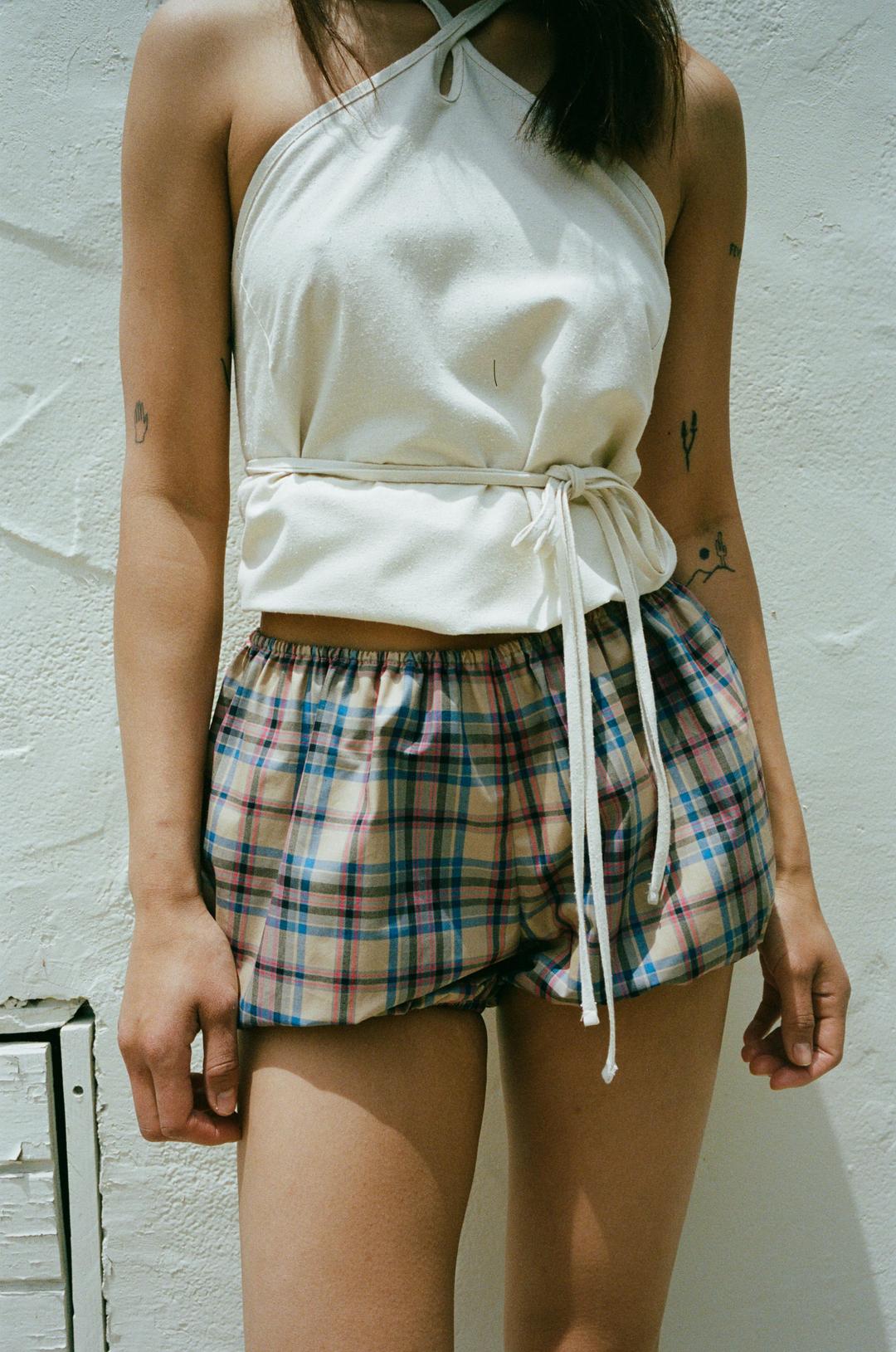Babydoll Bloomers Khaki Pink Tartan - X-Small
