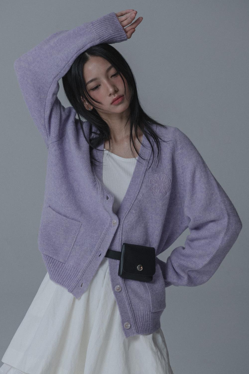 CLOVER SADDLE SHAGGY DOG KNIT CARDIGAN (PURPLE)