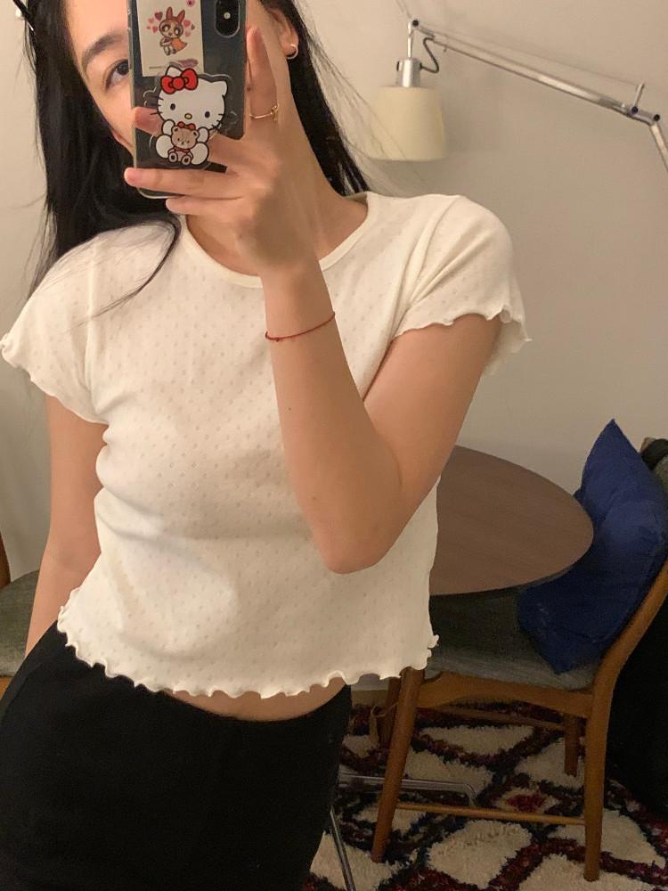 SEEAS 아일렛 프릴 티셔츠(2color) 아일렛티 펀칭티셔츠 아일렛펀칭