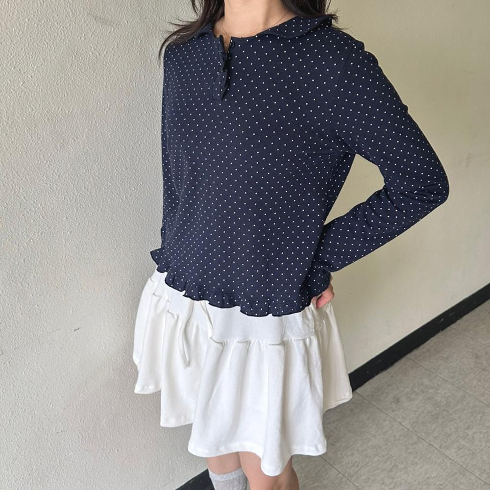 도트카라프릴긴팔티 땡땡이롱슬리브PK (2colors)