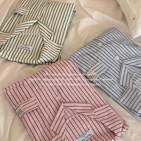 🌷3컬러 BEST🌷 당일발송 H.made✔️ 파이 스트라이프 커플 잠옷 봄 가을 긴팔 파자마 세트 3color