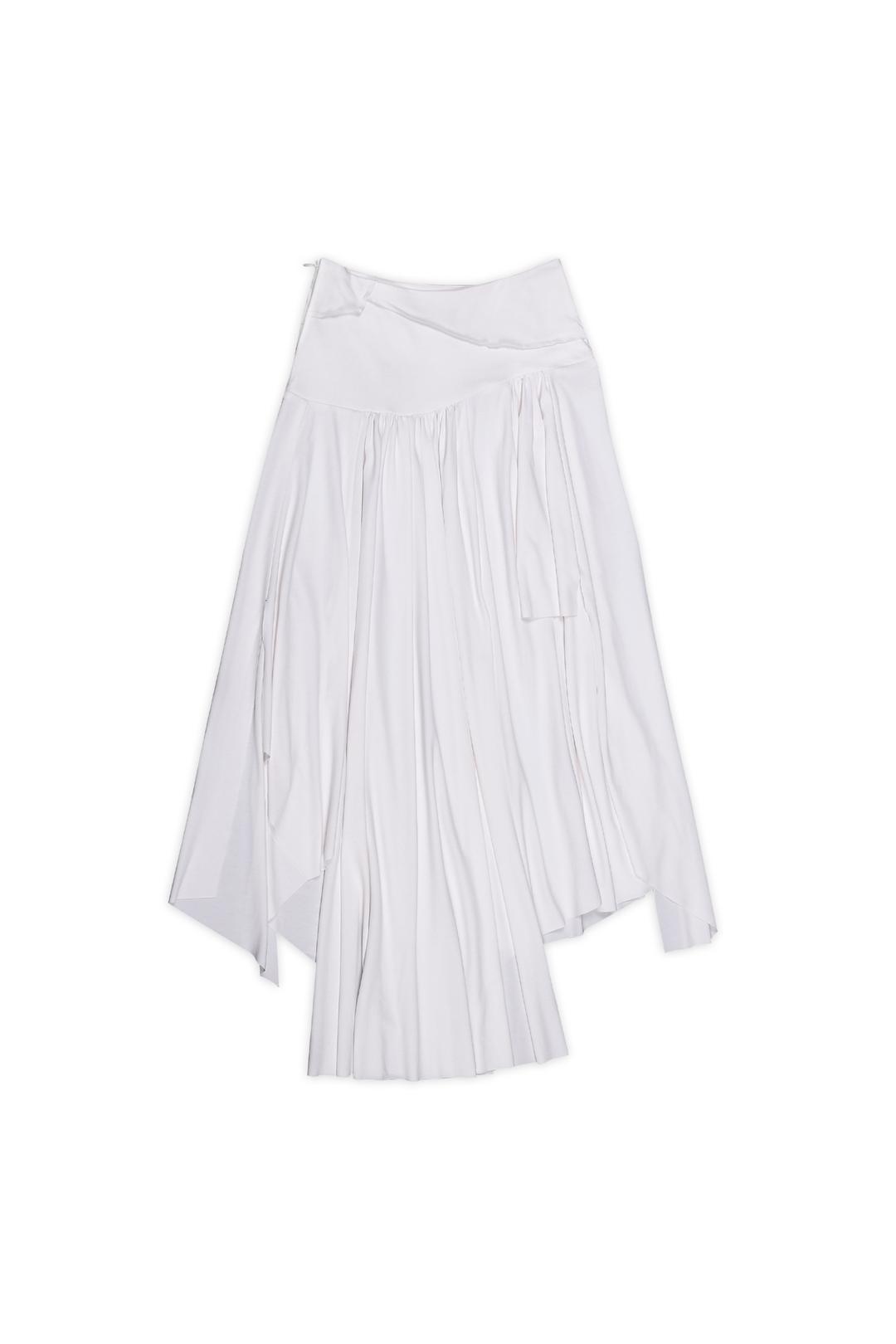 ASYMMETRIC SHIRRING SKIRT #WHITE - 달링유어배드
