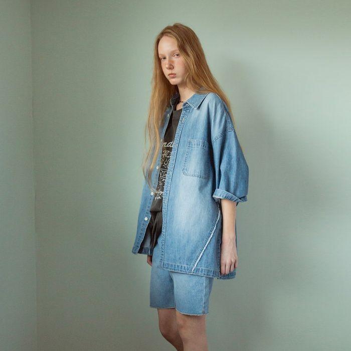 (UNISEX) 데님 오버핏 반소매 셔츠  블루 (MS5464A96P)