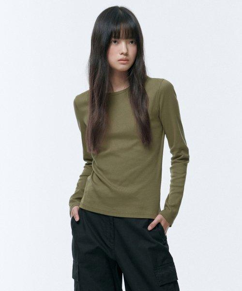 무신사 스탠다드 우먼(MUSINSA STANDARD WOMAN)  우먼즈 슬림 크루 넥 긴소매 티셔츠 [라이트 모스] - 사이즈 & 후기 | 무신사