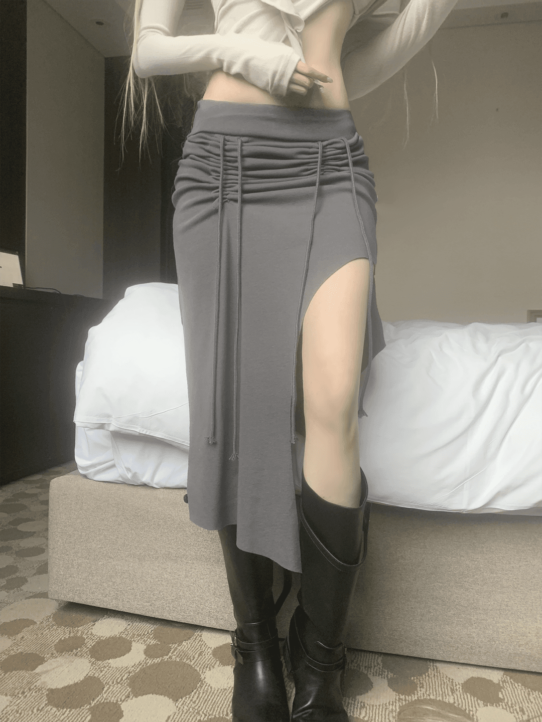 Nave Shirring Unbal Long Skirt (2color)