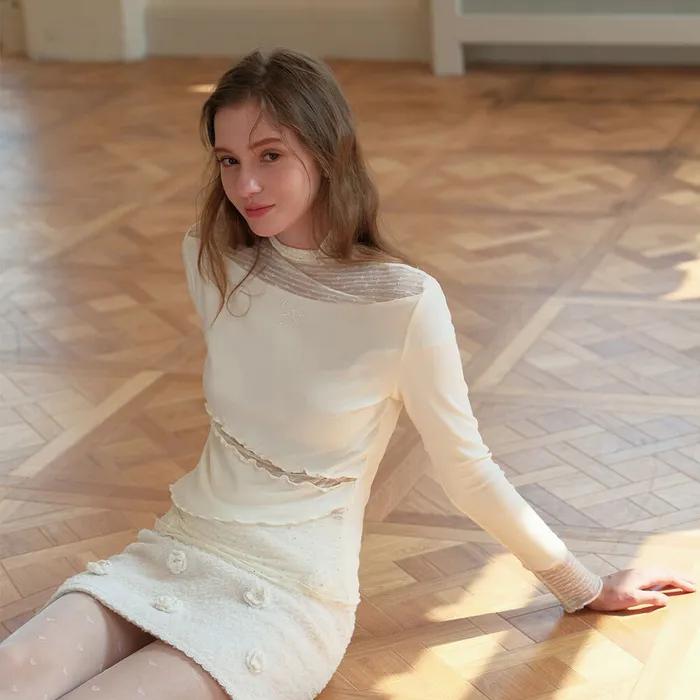 Cest_Irregular see-through high neck top