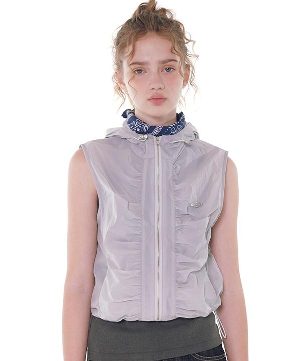 NOI1640 nylon shirring hoodie vest (light gray)