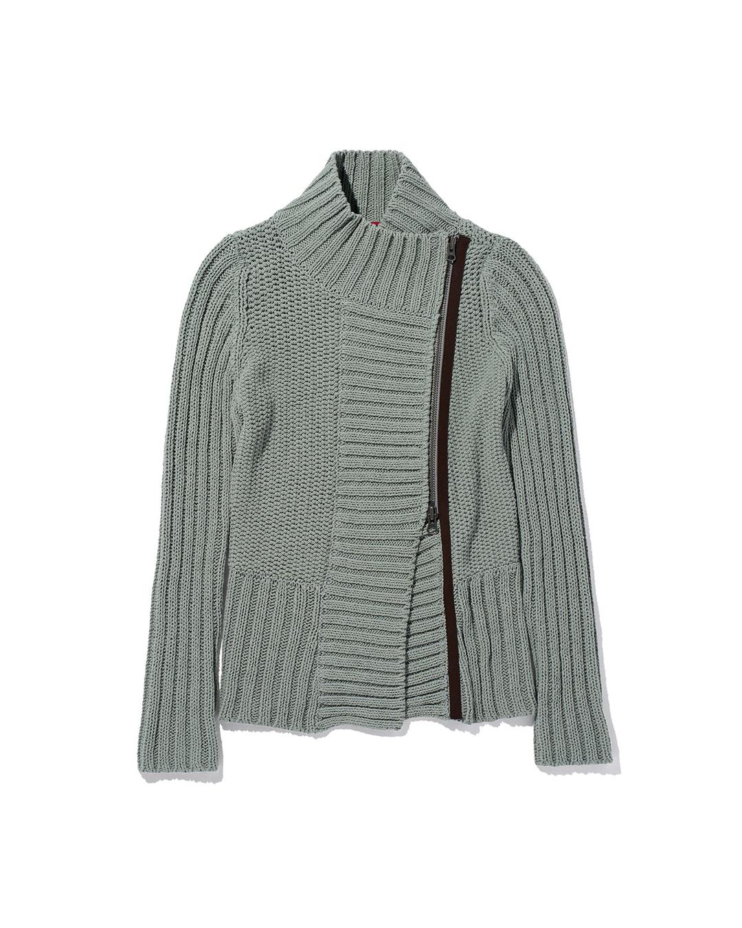 RIBBED COLLAR ZIP SWEATER_KHAKI GREY