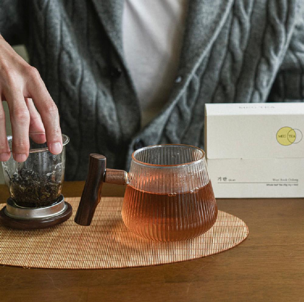 1인 다도세트 호두나무 차우림 도구 440ml 휴대용 티 파우치 포함 선물세트