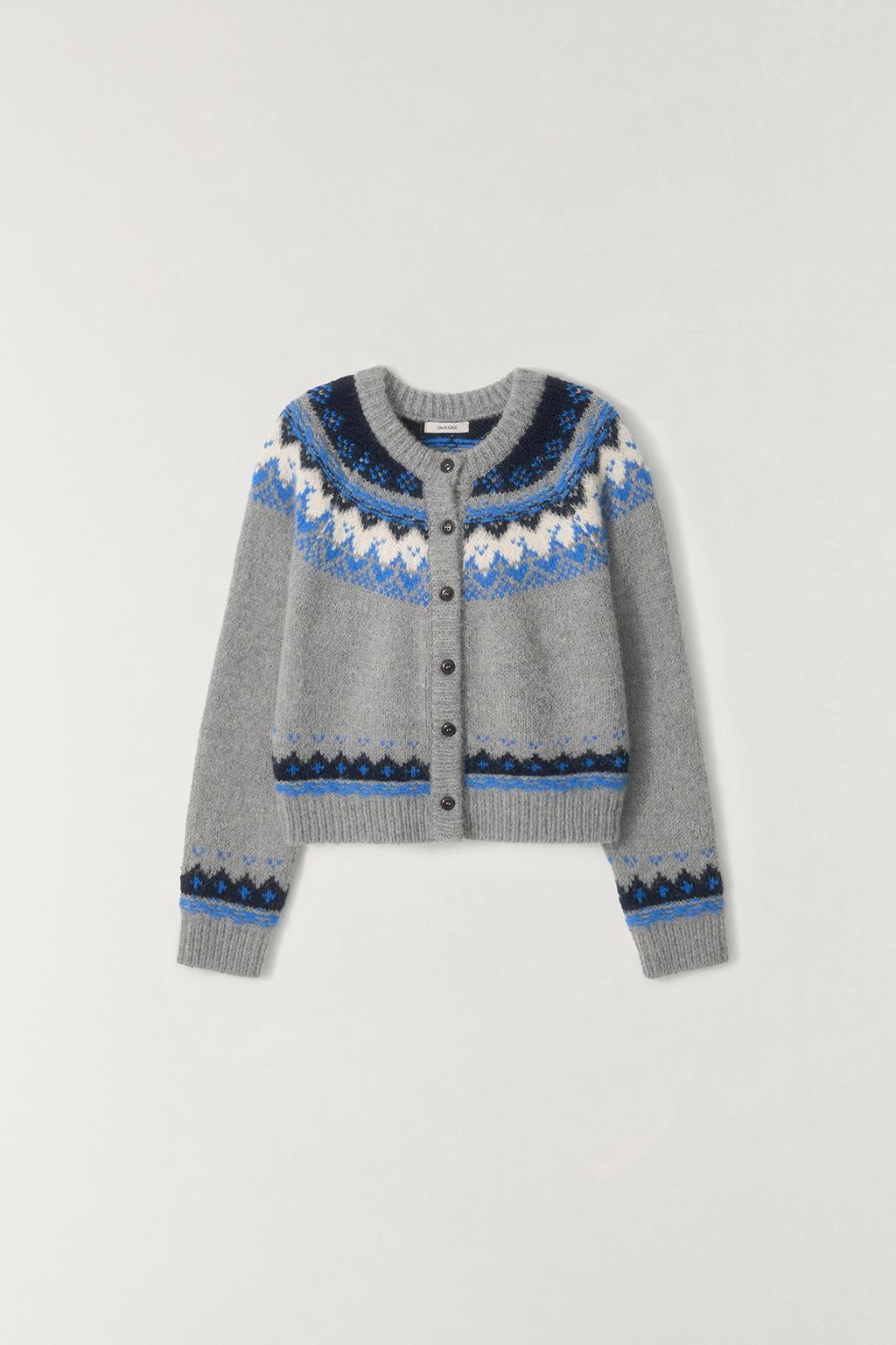 자카드 니트 가디건 GRAY