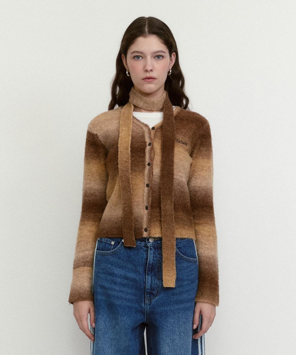 그라데이션 스트라이프 니트 가디건 브라운