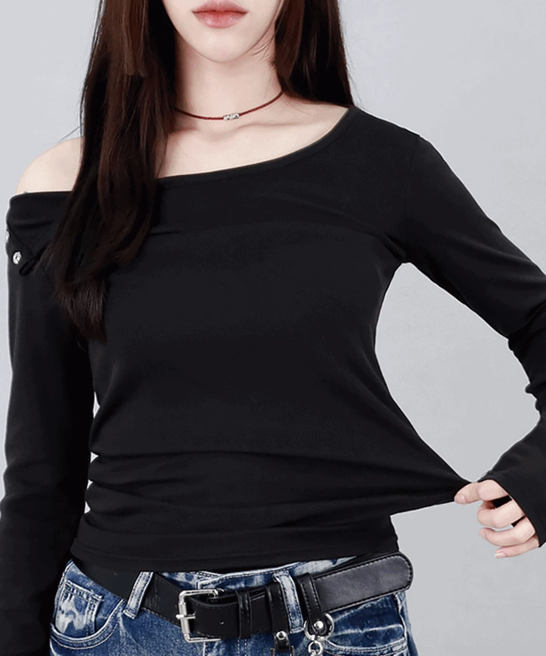 하즈 원오프 스냅 버튼 티셔츠