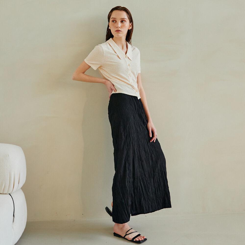 [콜라보토리] wrinkle Long Banding Skirt_BK[BEAMA7009M]