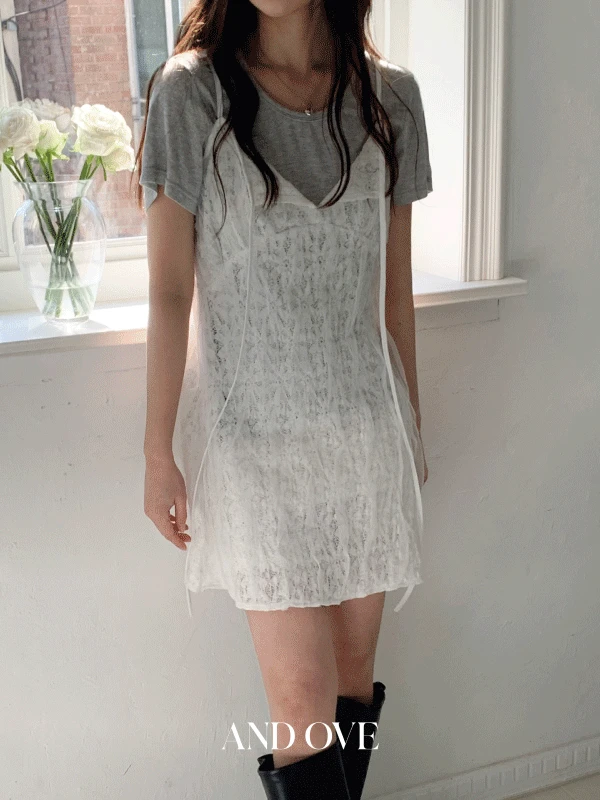 [끈조절] 이슈 러플 미니 레이스 원피스