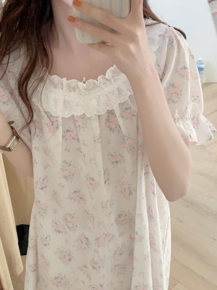 레이스가든 반팔 여성 원피스잠옷 플라워 파자마 홈웨어 실내복