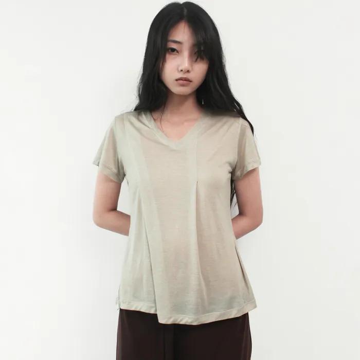 TENCEL PLEATS T-SHIRT, SAND