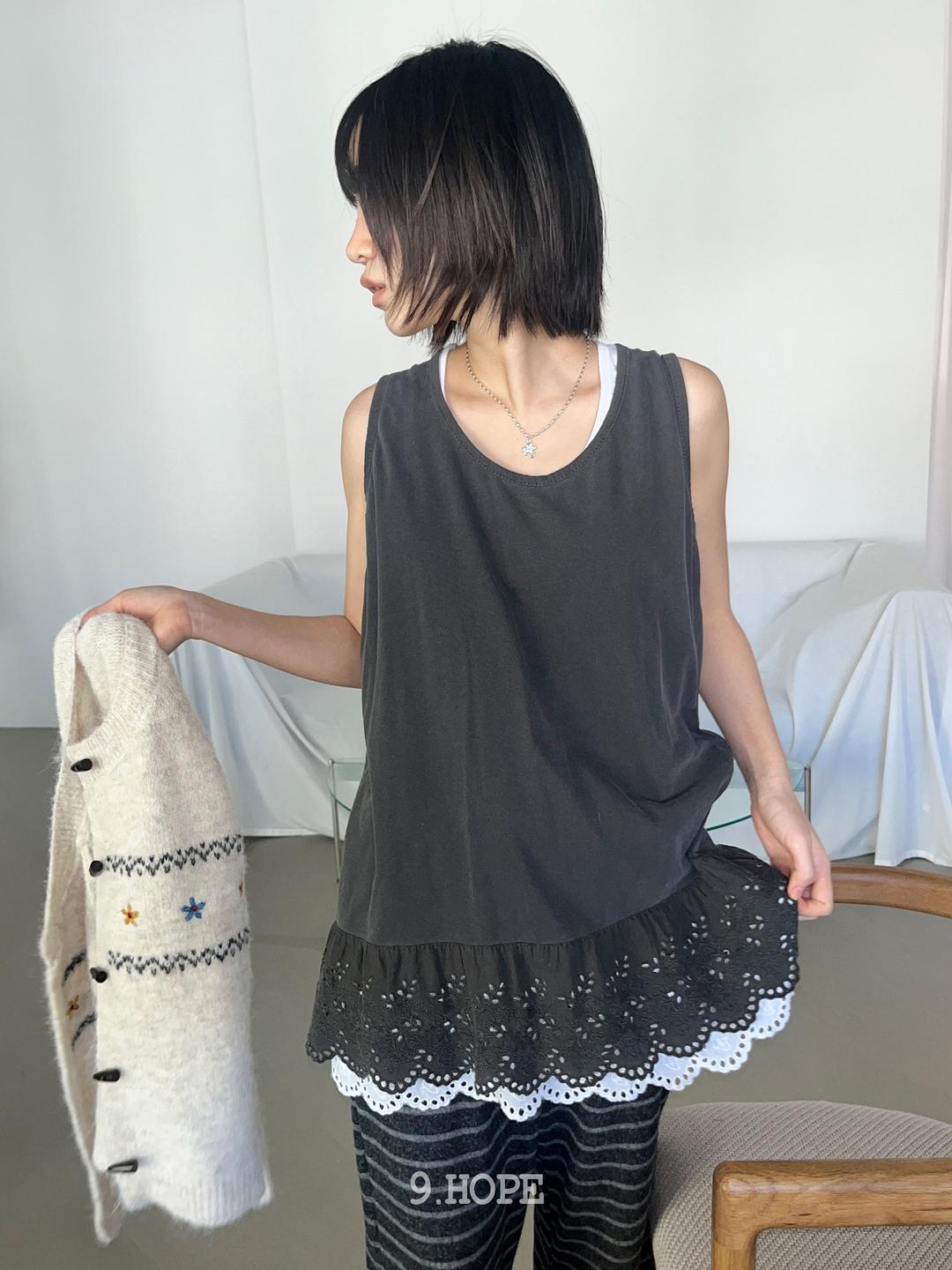 김아홉 하늘 피그먼트 LACE 나시