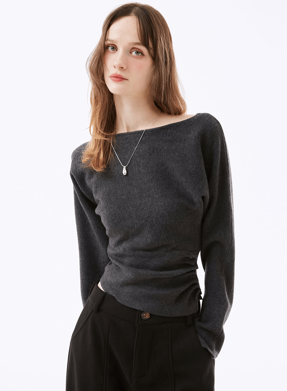 모듈온 버튼 셔링 니트