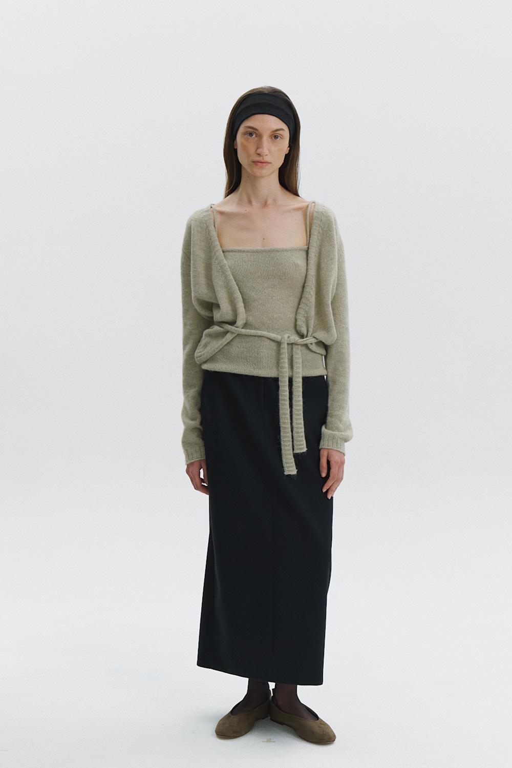 [2ND] Mohair Wrap Cardigan Set in Taupe