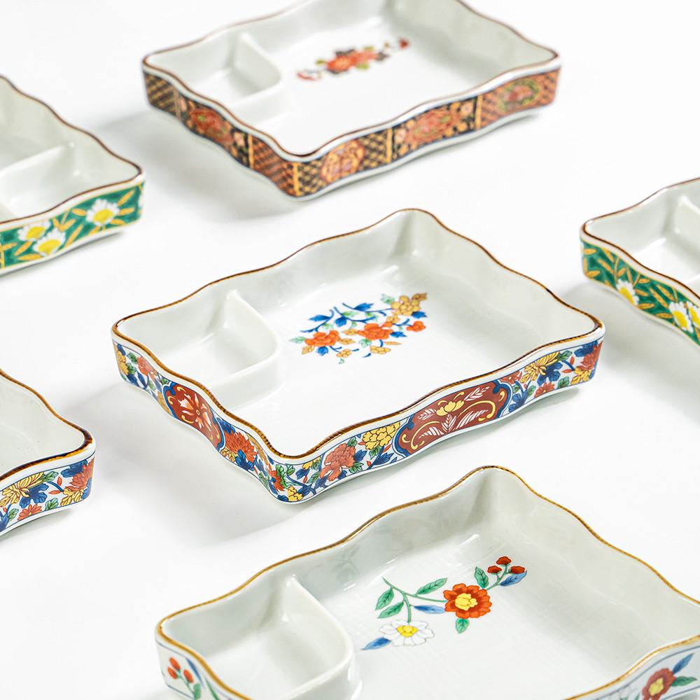 일본 그릇 회접시 나눔접시 앞접시 초밥 물결 접시 레드 모란