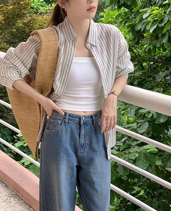 [오버핏셔츠][살안타템][장마룩][썸머🍉] 론다 시어서커 버튼 (nb)