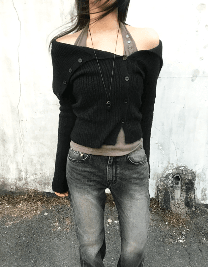 르에브 와이드 풀 카라 가디건