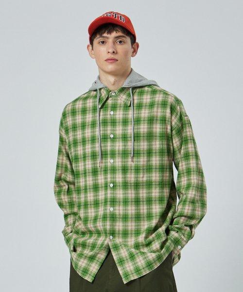 오버핏 체크 후드 셔츠 [3 COLOR]