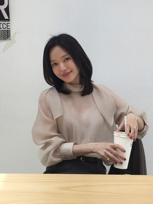 Tie See-through Blouse[LMBEAUSH314]-Light Beige