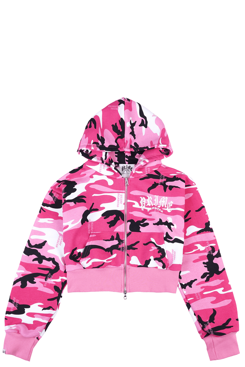 Prime Logo Crop Zip-Up Hoodie Pink Camo
