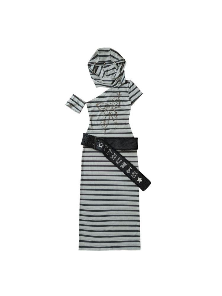 Striped long wasteland punk slim-fit dress【s0000012837】