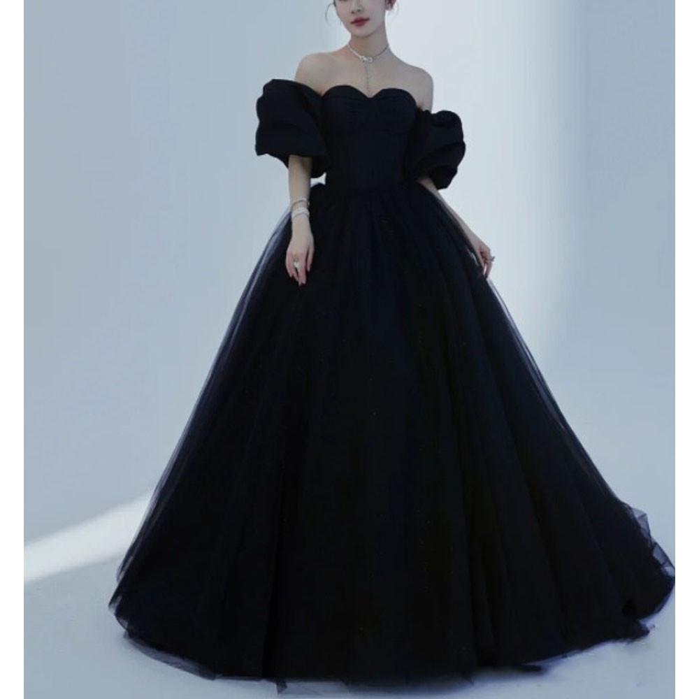 결혼식2부예복 연예인스몰셀프웨딩 연주성악이브닝 피로연 블랙 롱드레스 ﻿wsd339