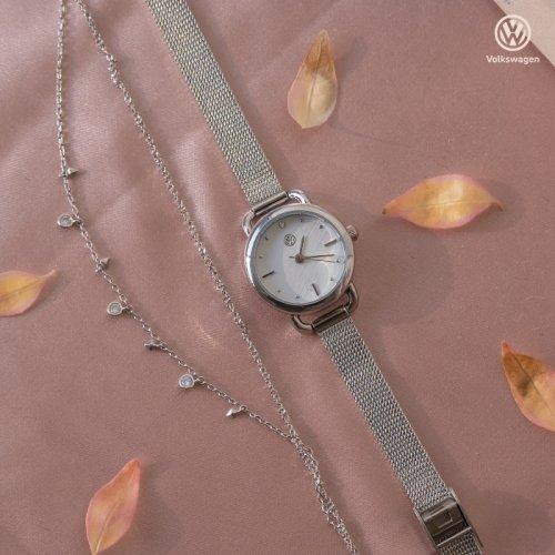 스와로브스키 스톤 사용+메쉬밴드 여성 메탈시계 VW-Whitestone-SV