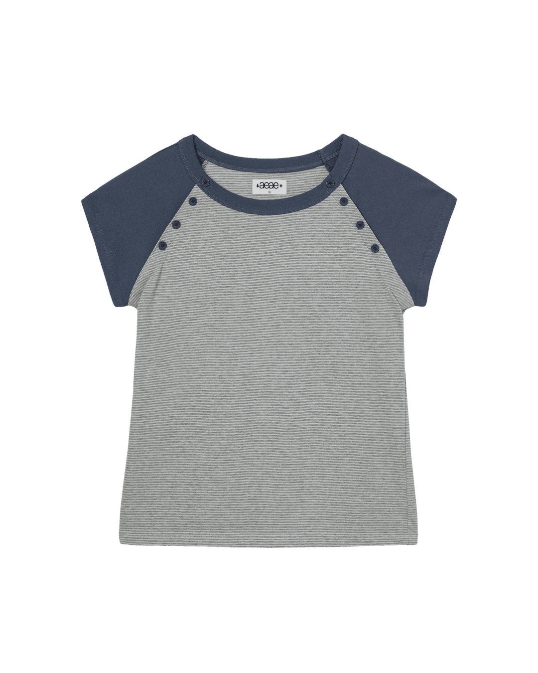 STRIPE BUTTON RAGLAN TEE [GREY]